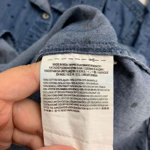 VANS Shirt Womens S Small Indigo Polka Dot Denim So Rowdy Droptail Spread Collar - Picture 8 of 13